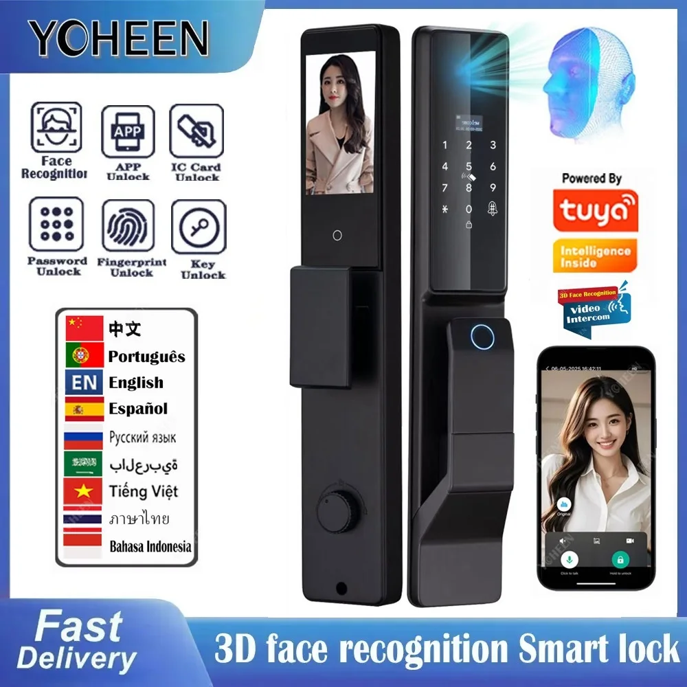 Proactive Unlocking Lock Door Voice Intercom Tuya Wifi App Full-automatic Face Fingerprint 6068 6085 Mortise Electronic Lock