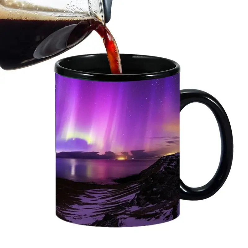 Color Changing Mug Heat Sensitive Cup Northern Lights Design Ceramic Coffee Tea Magic Color Cup Temperature Changing Mugs