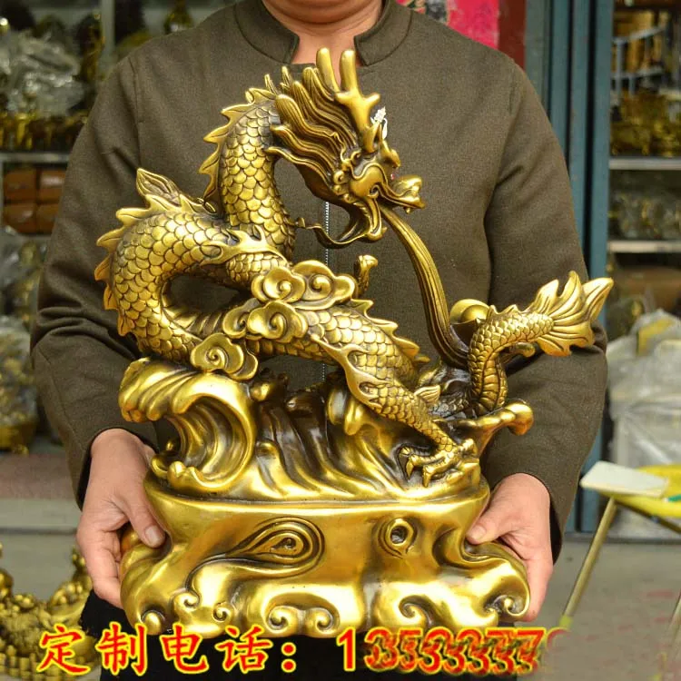 LARGE HOME company SHOP TOP ART Money Drawing GOOD LUCK efficacious Mascot Auspicious Royal dragon FENG SHUI Brass statue
