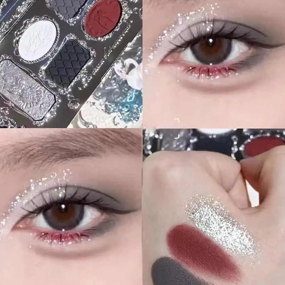 6 Color Black Swan Eyeshadow Palette Cool Toned Matte Glitter Fine Shimmer Eye Shadow Gothic Smoky Eye Makeup Face Palette