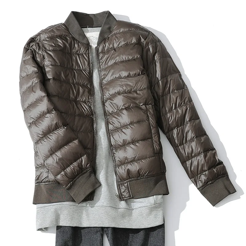 Abrigo cálido de plumón de pato para hombre, chaqueta blanca fina ligera, corta parka acolchada, prendas de vestir de béisbol, otoño e invierno, 2024