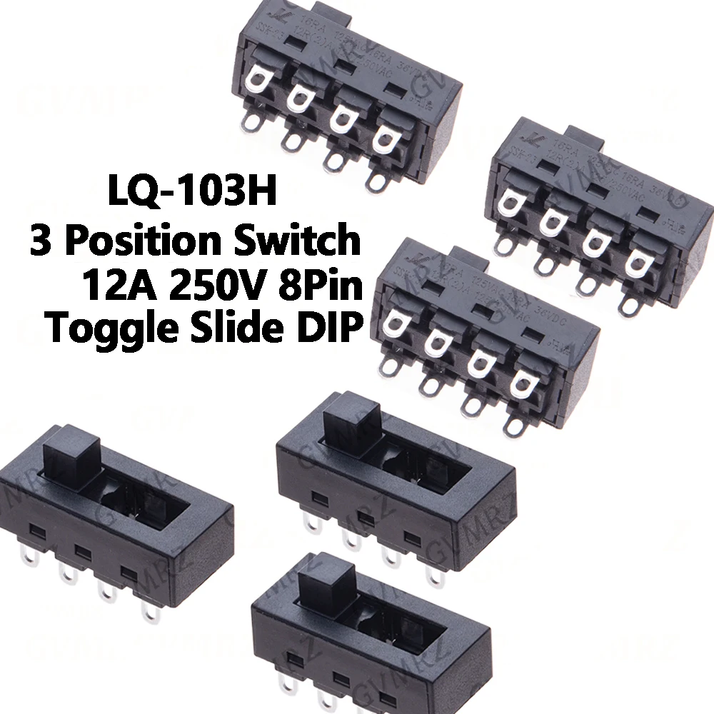 2PCS/lot 12A 250V 8Pin Toggle Slide DIP 3 Position Switch LQ-103H Hair Dryer Hot Cold Wind for JJ-15 Philips Flyco FH6218/20/21