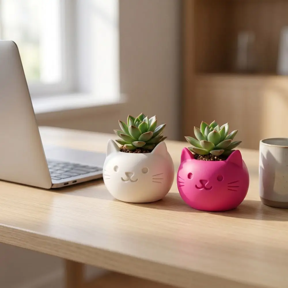 Cute 3d Printed Cat Shaped Flower Pot Home Decor Ornaments Mini Flowerpot Mini Storage Box Plant Container Office