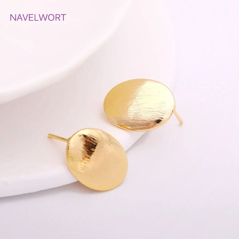 14K Gold Plating Oval Post Earring Fittings High Quality Brass Metal Smooth Stud Earring Parts DIY Jewelry Making Accessories