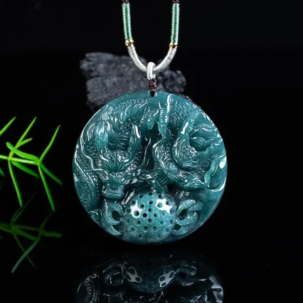 

Natural Jade Zodiac Double Dragon Blue Water Ice Jadeite Necklace Pendant Men's Domineering Personalized Jewelry Amulet Gift