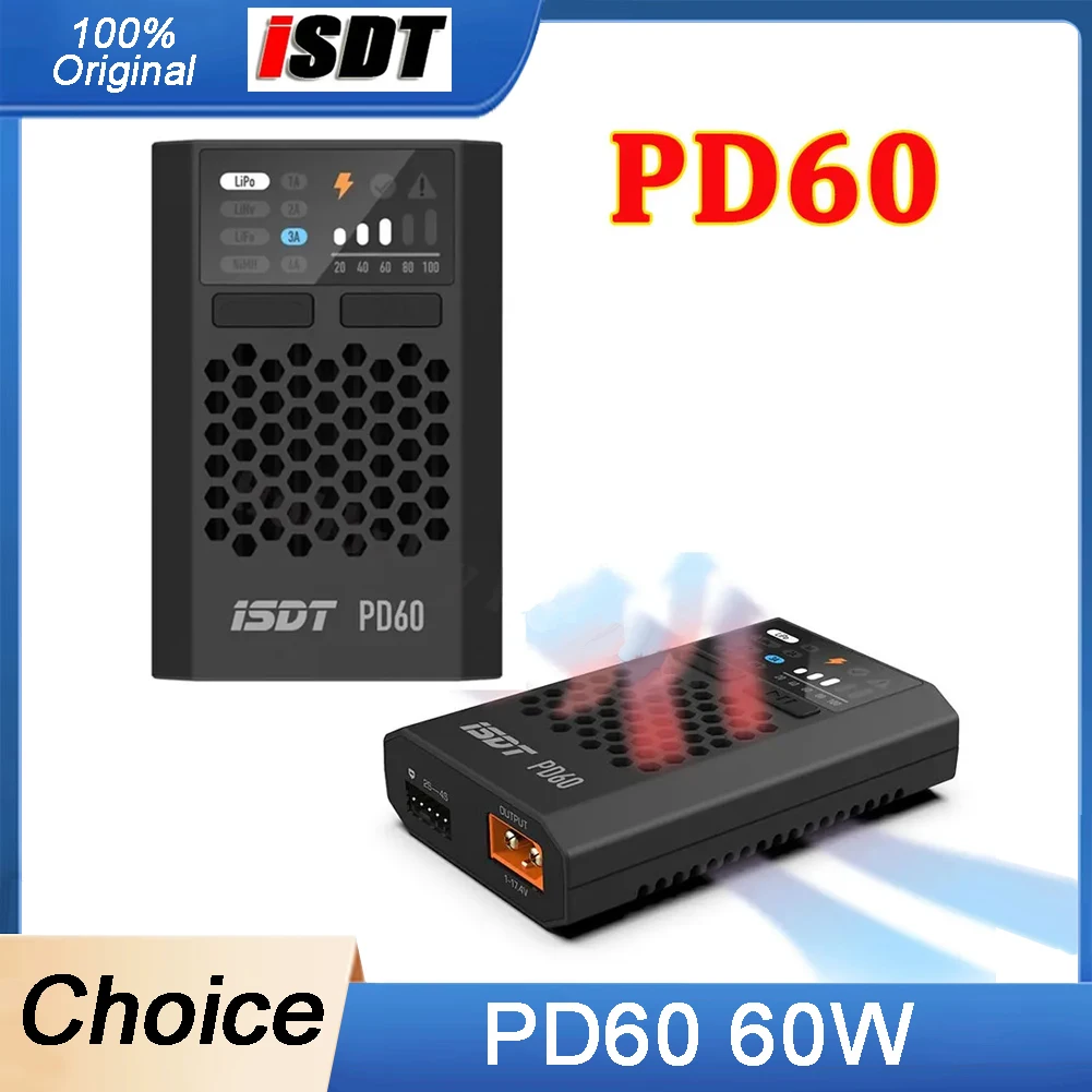 

ISDT PD60 60W Lipo Battery Balance Charger Type-C Input For Lipo LiHV LiFe NIMH/Cd Battery For RC Car Racing Drone