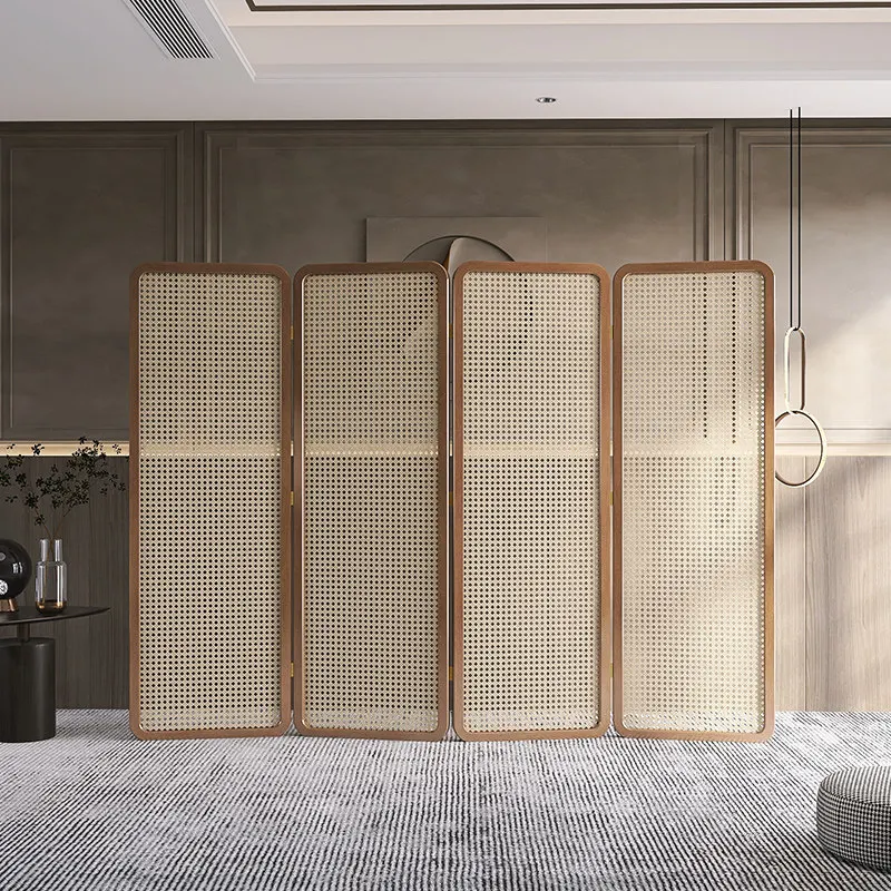Screen partition living room 2024 new folding mobile Japanese rattan solid wood office hotel folding screen new Chinese style