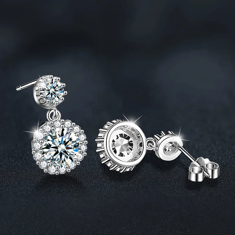 s925 pure silver moissanite round stud earrings for women, light luxury elegant earrings, live stream jewelry