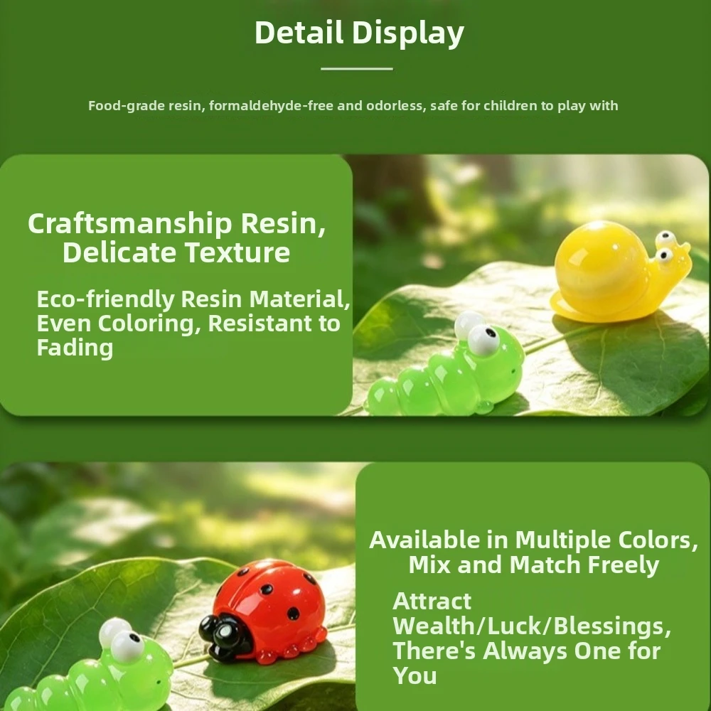 7PCS Cartoon Luminous Insect Ornament Resin Dragonfly Mini Animals Figurines Snail Glow In The Dark Ladybug Decoration Dollhouse