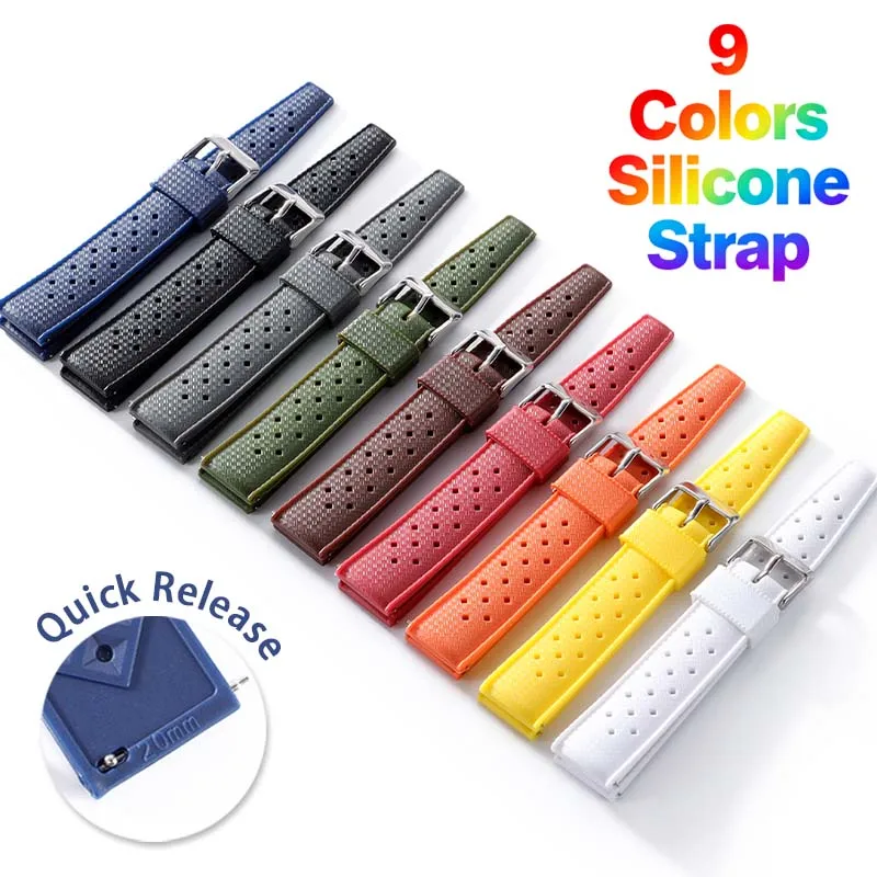 Cinturino in Silicone Tropic da 20mm 22mm per Seiko e Omega, Bracciale Universale a Sgancio Rapido, Impermeabile e Morbido
