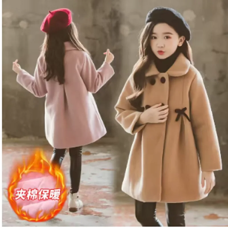 

Красота, зимнее длинное пальто для девочек, клетчатый узор для девочек, плотное теплое детское пальто, верхняя одежда, детская одежда для подростков