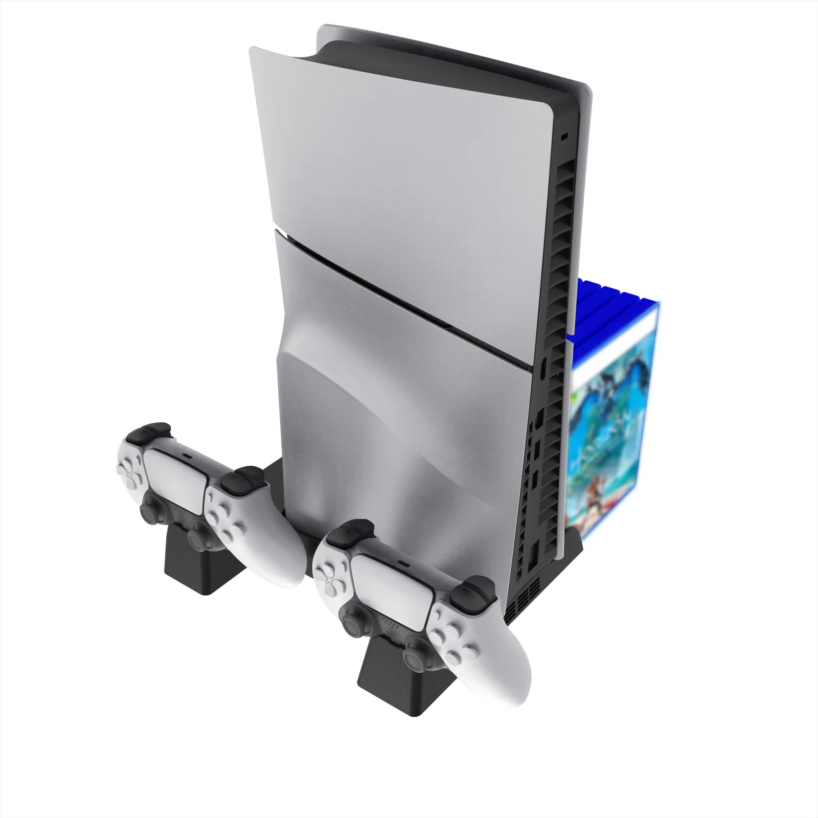 Многофункциональная охлаждающая подставка для консоли PS5 Pro Slim с крючками для зарядного устройства контроллера и хранилищем дисков