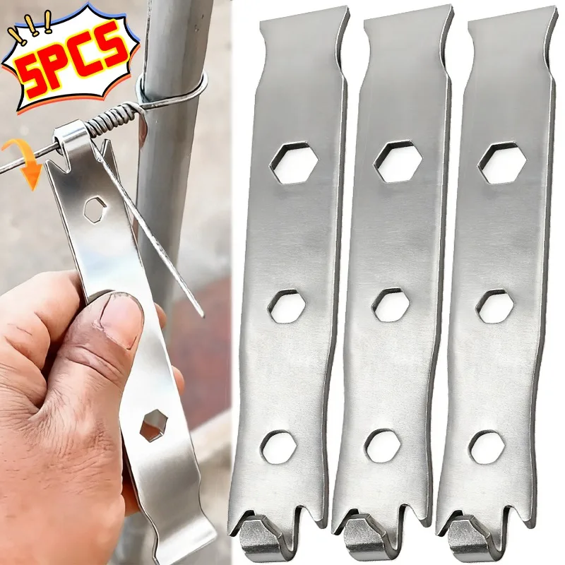 5pcs Fence Wire Twisting Tools Stainless Steel Wrench Heavy Duty Tensioning Tool for Garden Binding Wire Fence Twisting Fastener