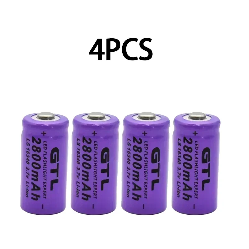 16340 Rechargeable Battery 3.7V 2800mAh Li-ion with Charger for LED Flashlights,Travel,Emergency Kits Low Self-Discharge