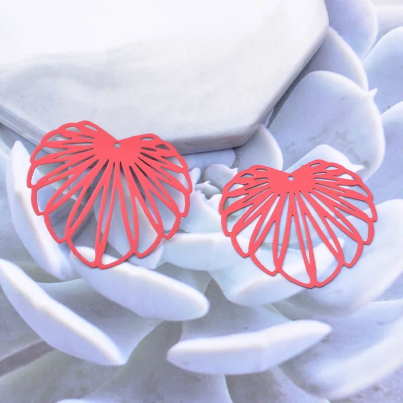 30 Stück AB7110 35*32mm Messing, rhodiniert lackiert, cremefarbene rote Blumenanhänger, bunte Schmuck-Ohrring-Accessoires – Detail 4