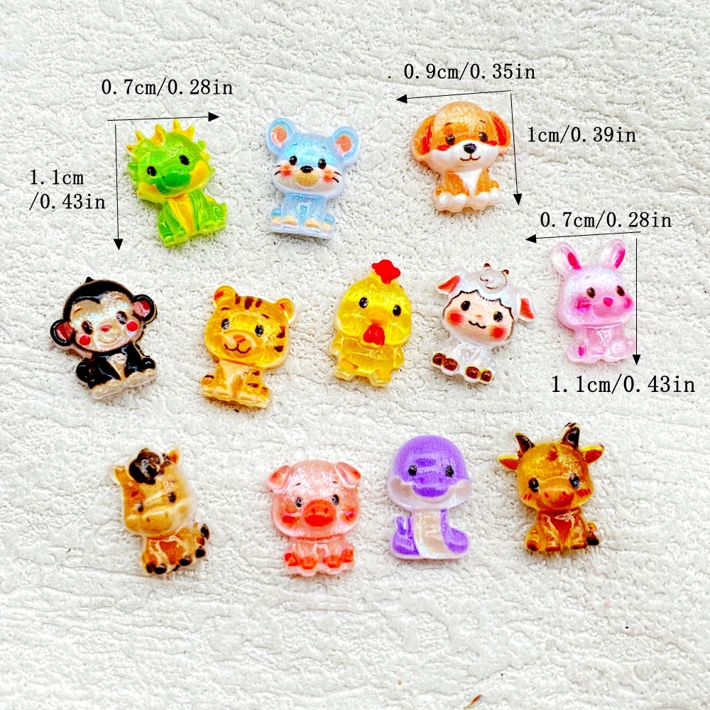 50pcs Resin Cute Mini Cartoon Pigs, sheep, monkeys, dogs, rabbits, Series Art Nail Flat back DIY Scrapbook Decor Jewelry Crafts