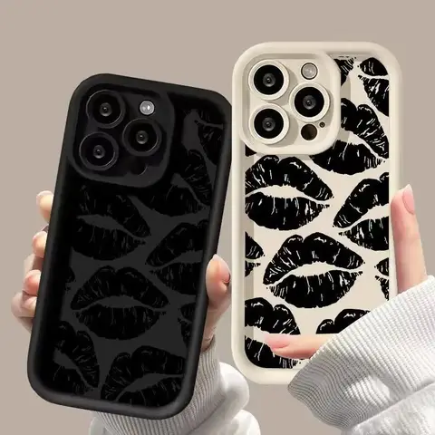Black Kiss Lips Paint Phone Case For OPPO Reno 13F 12 Pro 5G 10 11 13 11F 12F 5 Lite 6 7 4G 8 5Z 6Z 7Z 8Z 8T Matte Cover
