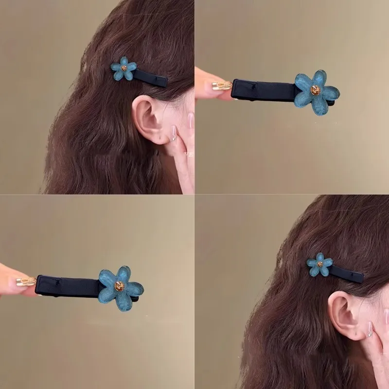 

Korean Blue Flower Duckbill Clip Summer Hairpin Side Clip Sweet Hairpin Women's High-grade Sense Bangs Clip for Preface