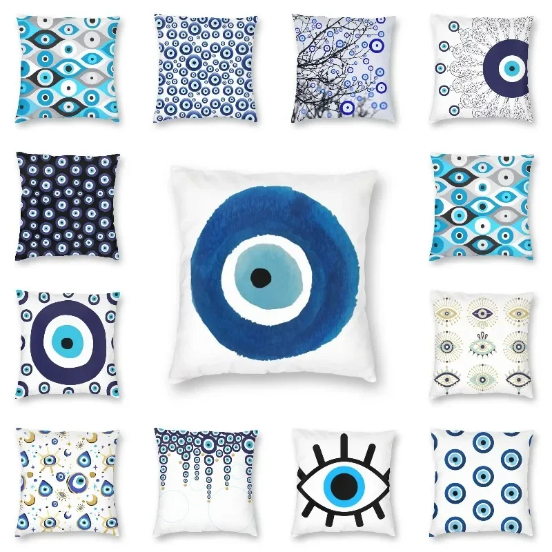 Watercolor Evil Eye Nazar Painting Nordic Throw Pillow Cover Decoracion Salon Case Hamsa Lucky Charm Car Cushion