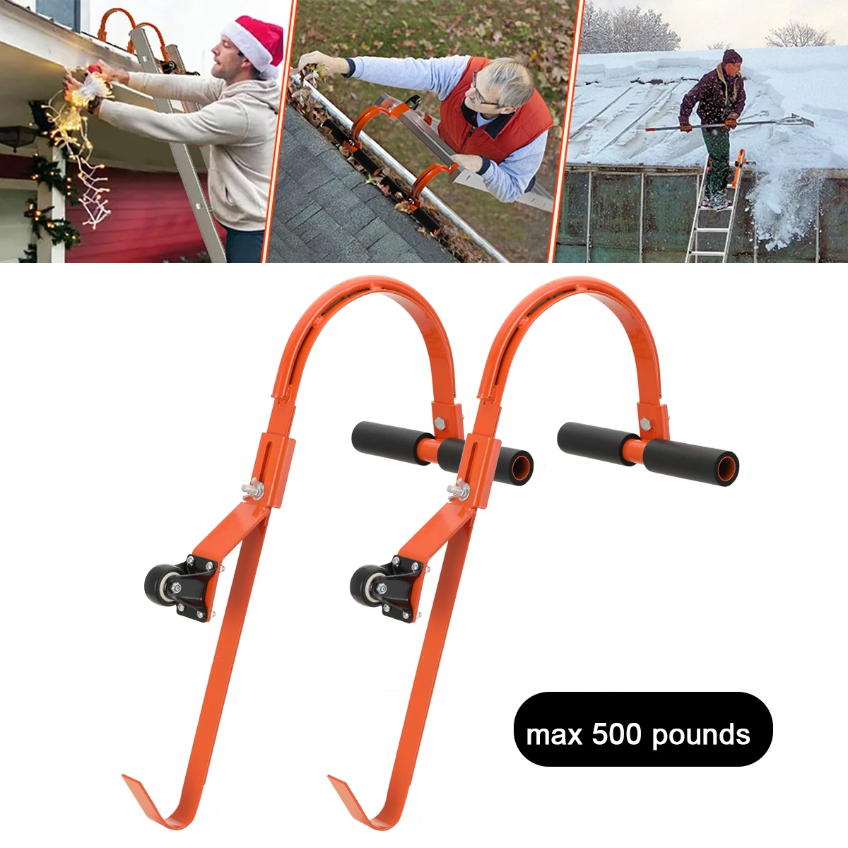 Gancio per scala da tetto con ruote, stabilizzatore universale per scale da tetto, adatto a scale in legno, fibra di vetro e alluminio, sia singole che telescopiche. Si regola tra le due gradini