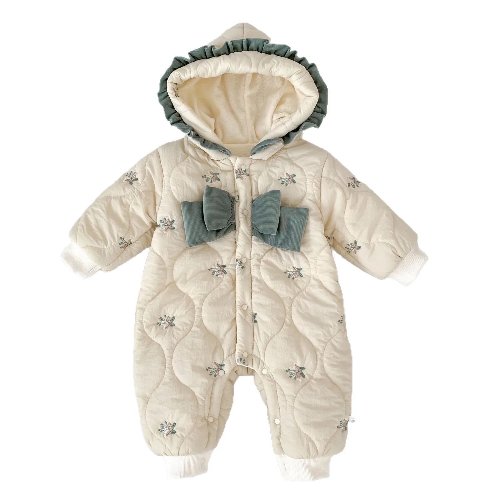 

Зима 2025 года, новый комбинезон с цветочной вышивкой для маленьких девочек, теплый флисовый комбинезон для новорожденных, бархатная плотная одежда для маленьких девочек