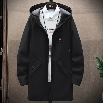 2024 Men's Classic Fashion Trend Long Windbreaker Spring Autumn Men Casual Loose Large Size High-quality Hooded Coat 3