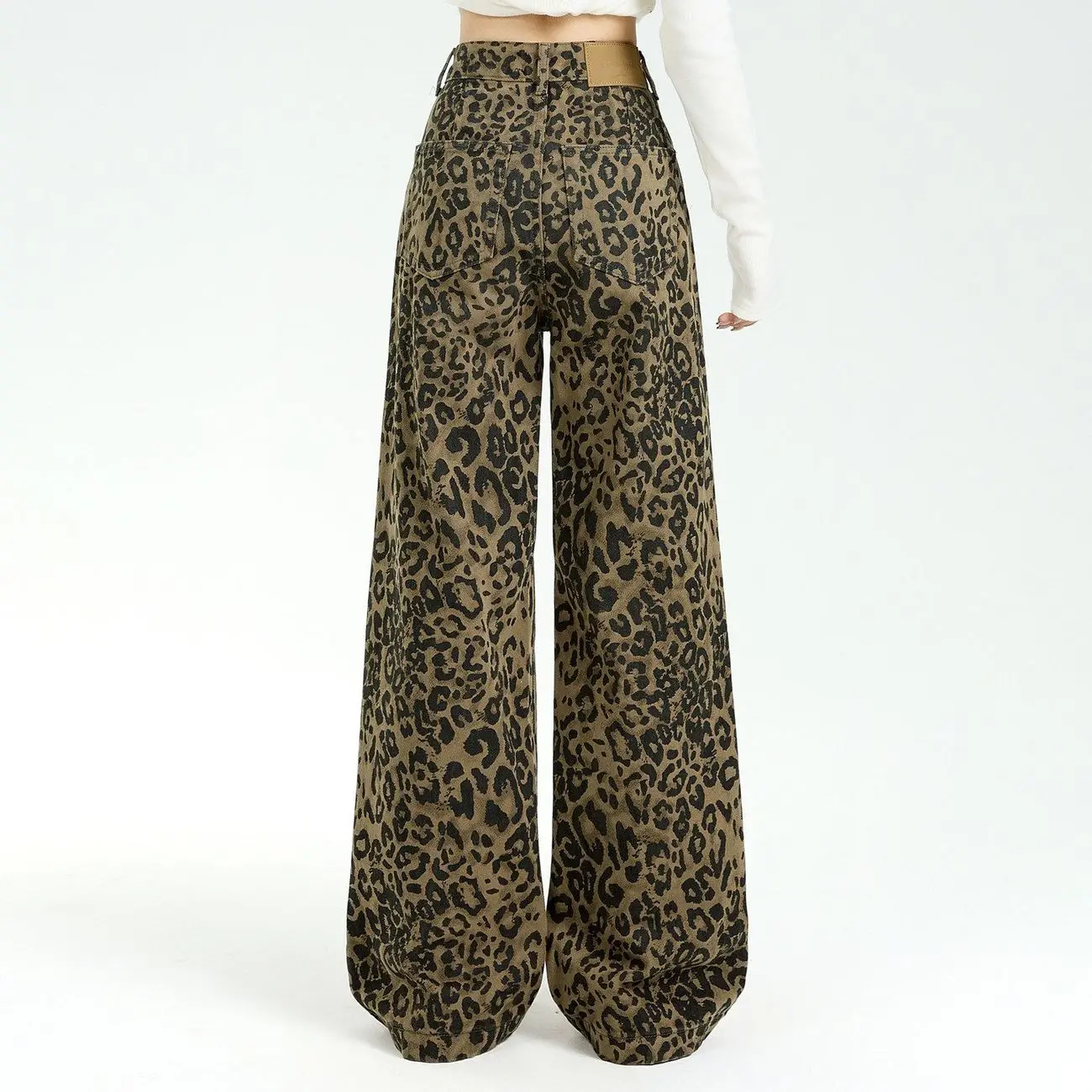 Retro Leopard Print Jeans For Women New High Waist Straight Loose Denim Pants Female Streetwear Wide Leg Trousers Hiphop