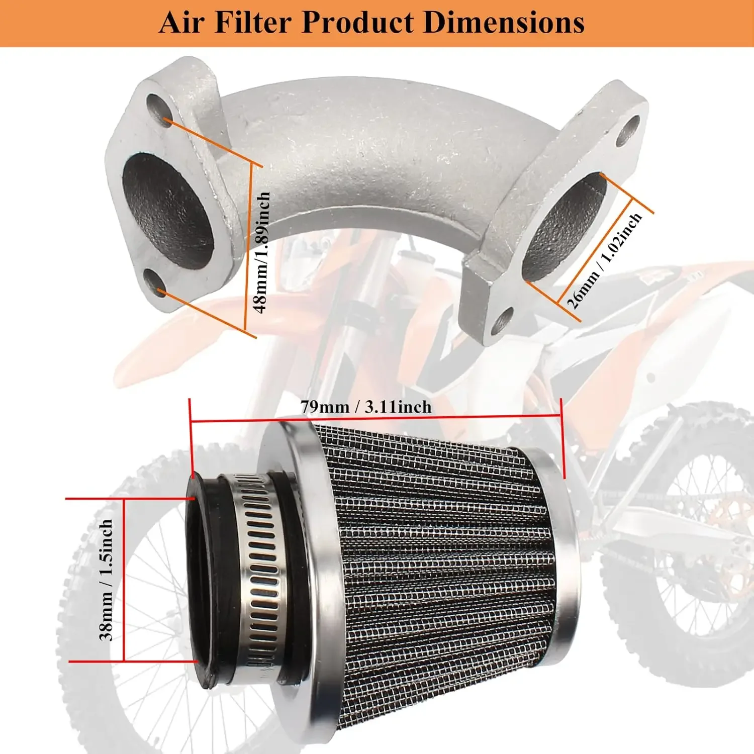 VM22 26mm Carb with Air Filter Intake Pipe Compatible with CRF70 SSR 150cc 212cc Enduro Bike Go Kart Pit Bike ATV Motorcycle 4