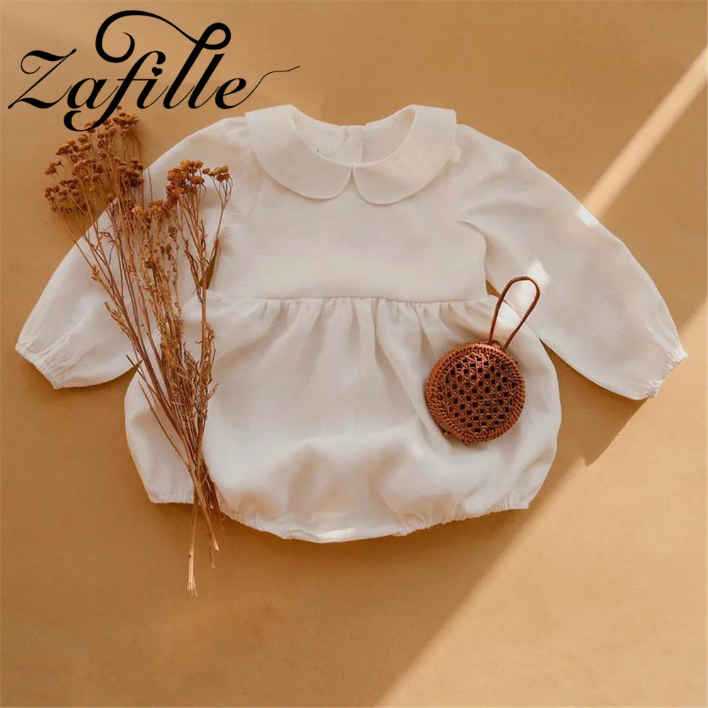 

ZAFILLE Cotton Linen Baby Rompers Solid Toddler Girls Clothes 2022 Autumn Overalls For Kids Casual Children Clothing Sleepwear