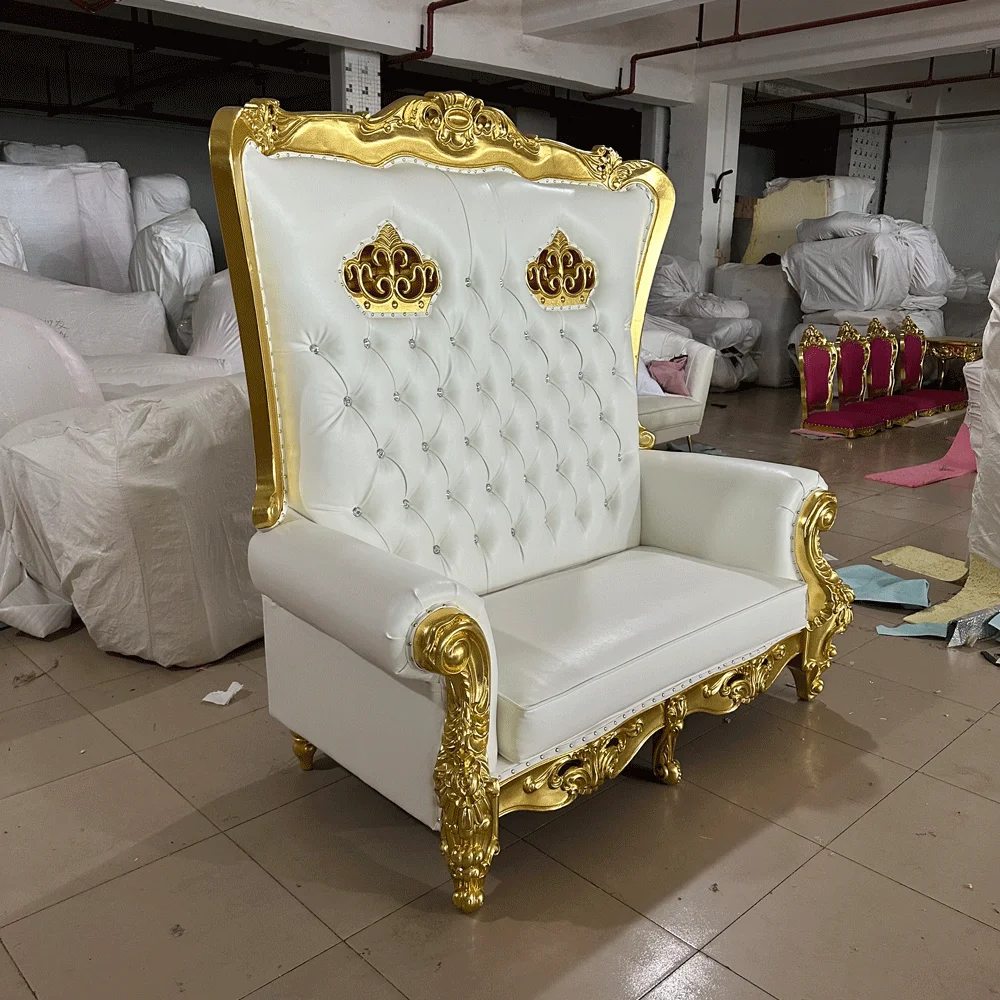 Guangzhou China golden high back antique pedicure royal wedding sofa sets BRIDal sofa king throne chair rental view 6