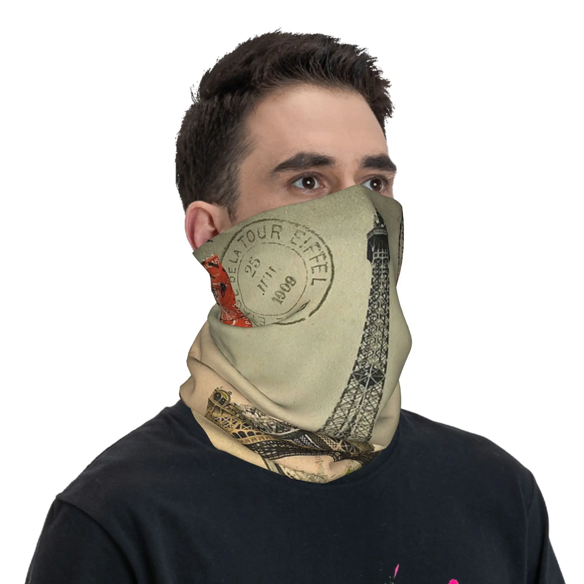 برج ايفل خمر الفرنسية بطاقة بريدية باندانا الرقبة الجراب مطبوعة التفاف قناع وشاح متعدد الاستخدام ركوب بالاكلافا