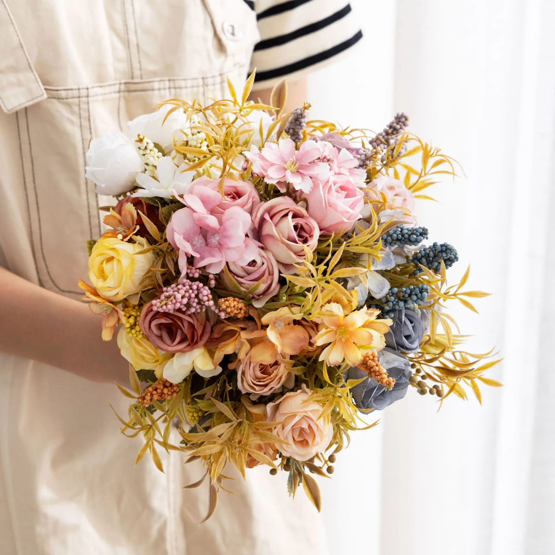 Pink Silk Peony Artificial Flowers Rose Wedding Home DIY Decor High Quality Big Bouquet Foam Accessories Craft White Fake Flower