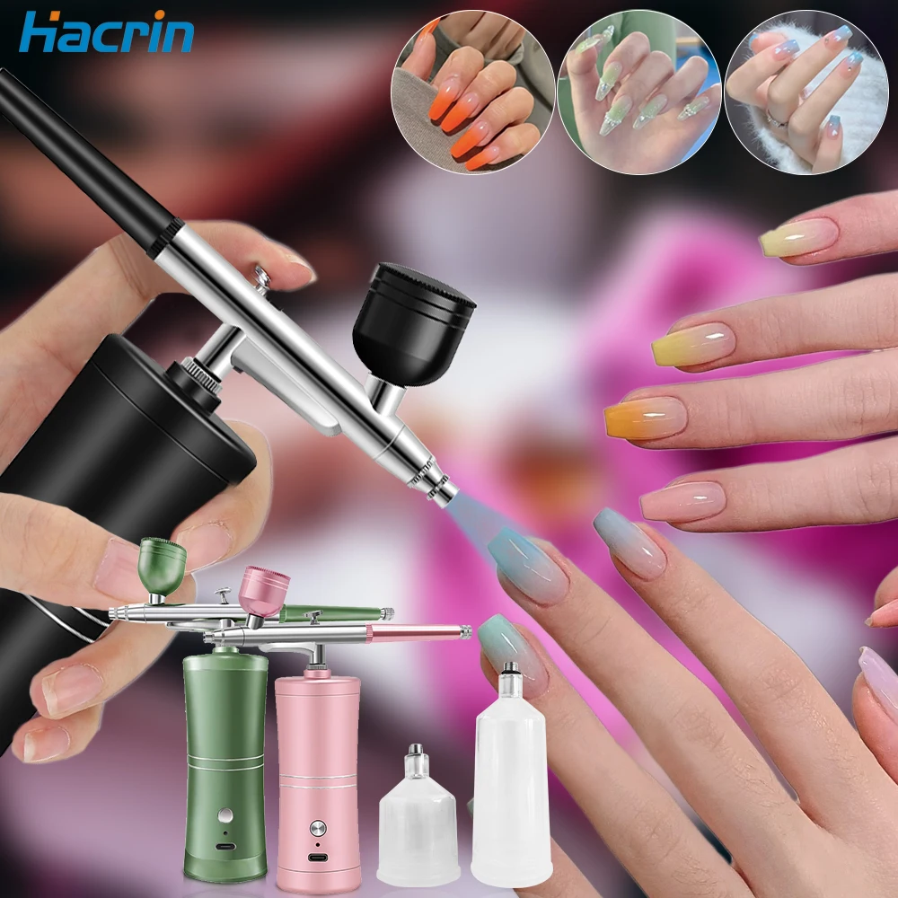 Airbrush Nail Draagbare Mini Luchtborstel Met Compressor Kit Voor Nagels Kunstmanicure Ambachtelijke Gebak Cake Verf Nano Spuit Pistool 350kpa