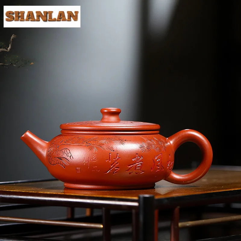 

200ml Yixing Purple Clay Teapots Handmade Pine Needle Pot Raw Ore Dahongpao Mud Tea Soaking Kettle With Strainer Zisha Tea Set