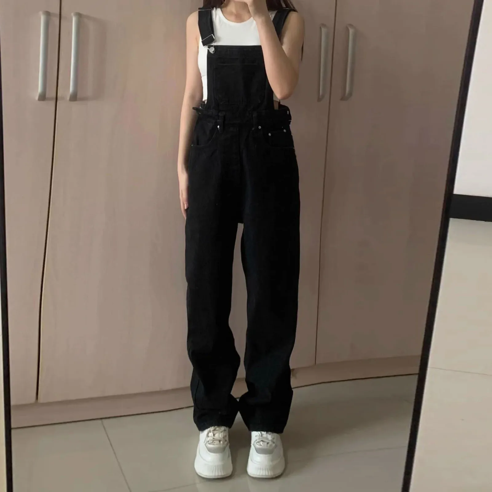Denim Overall Sommer Frauen Vintage Adrette Taschen Lose Fit Hohe Taille Breite Bein Overalls Streetwear Gerade Jeans