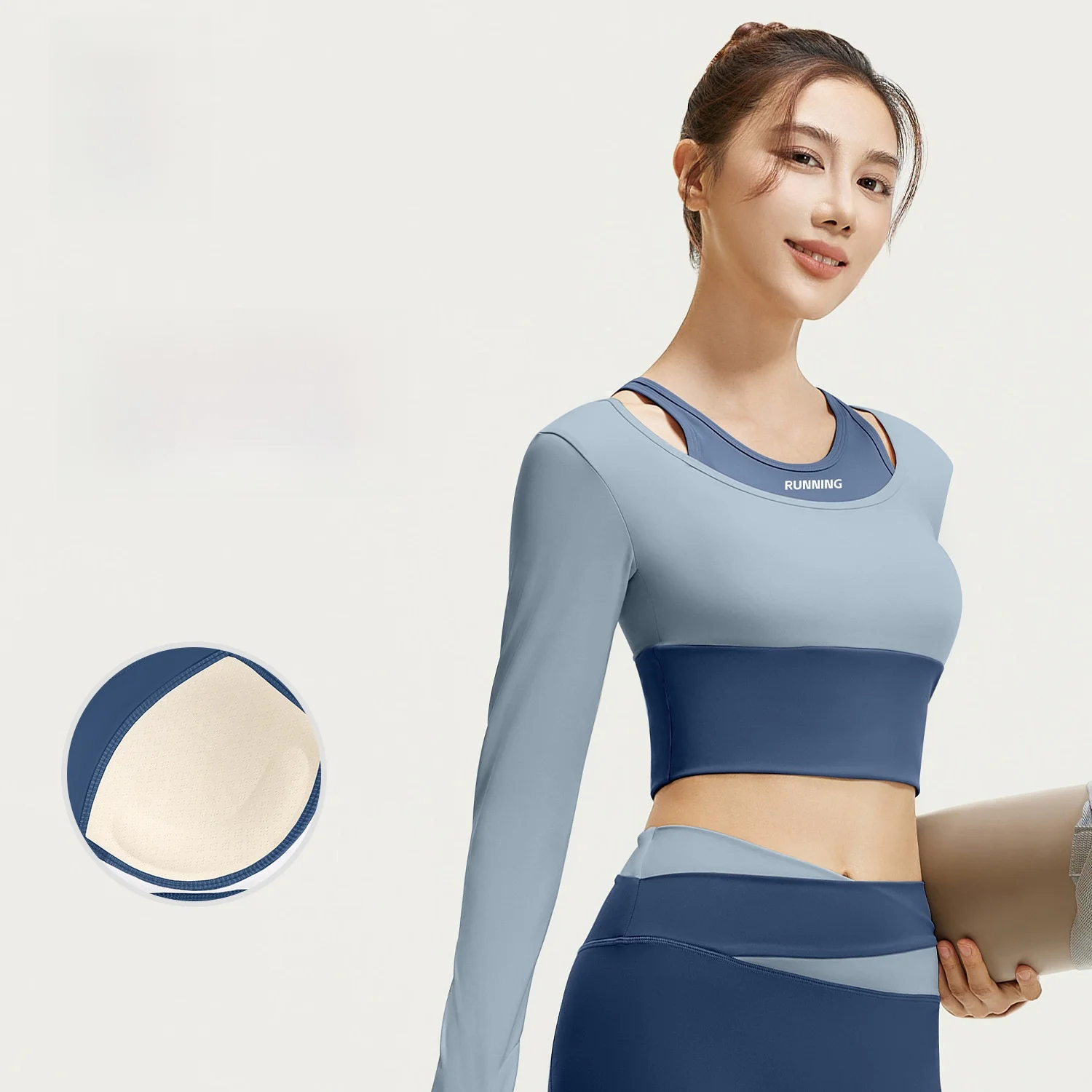 

Juyitang осенний высокоэластичный спортивный топ для фитнеса с цветными блоками, женская одежда для йоги без бюстгальтера с длинными рукавами, одежда для занятий фитнесом