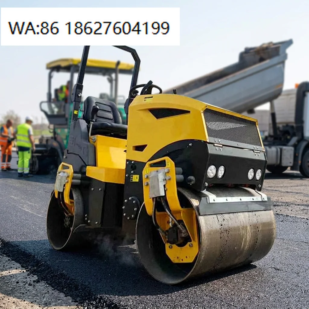 1Ton Walk Behind Double Drum Vibratory Road Roller CE Certified Mini Hydraulic Compactor for Road Construction