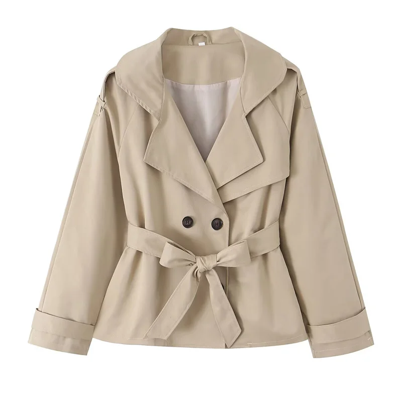 Smvp Women's Jacket 2026 Autumn New Khaki Long-Sleeve Belt-Decorated Loose Coat Trench Jacket Parka British Fashion