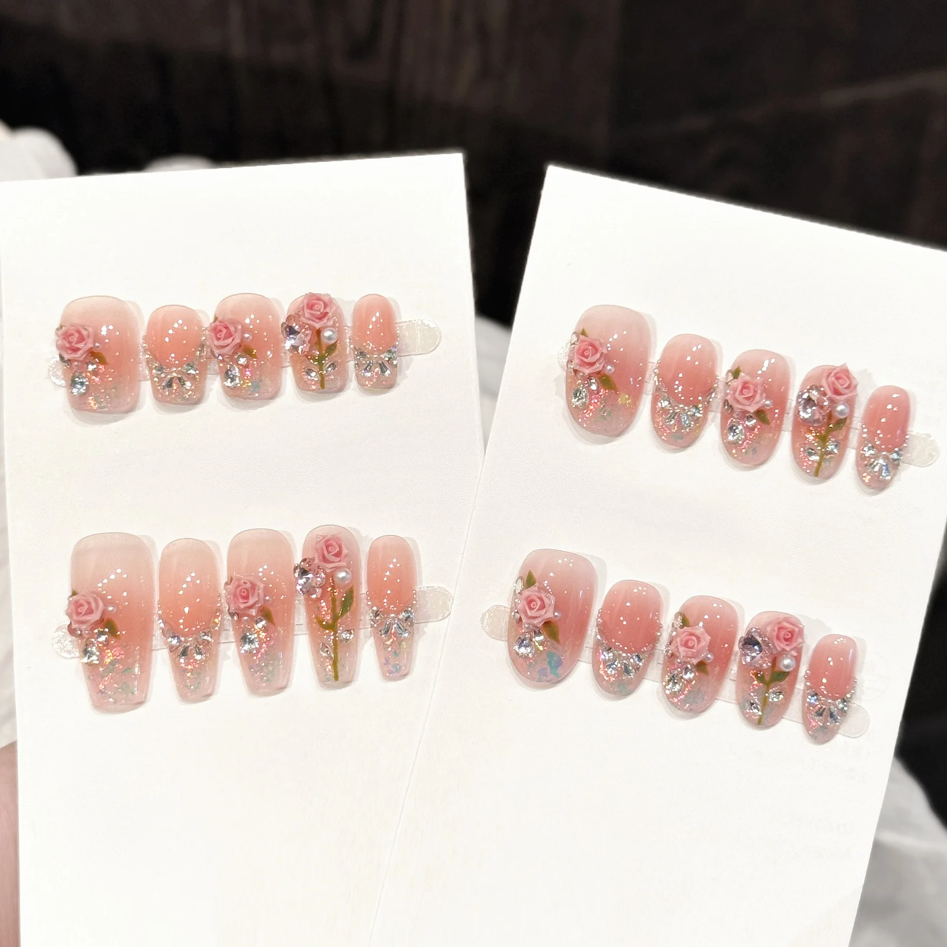 10PCS Coffin/Oval Handmade Press On Nails,Gentle And Sweet Style,Suitable For Festivals Parties And Daily Wear.