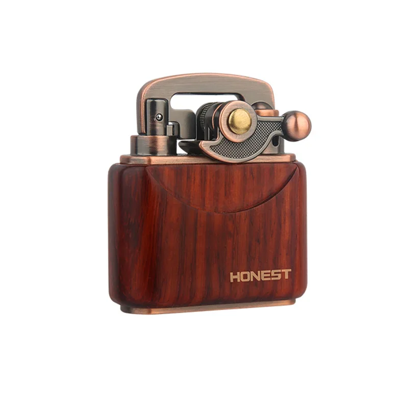 New Wooden Kerosene Rocker Lighter Retro Nostalgic Creative Personality Wood Grain Lighter Men\'s Gift Cigarette Accessories