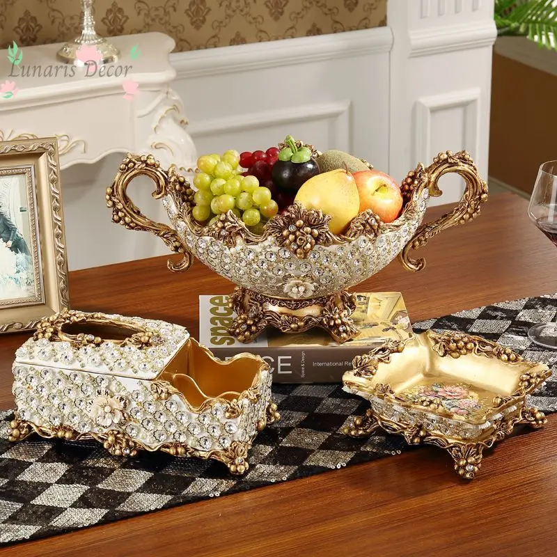 Resin ornaments, living room home decorations, fruit plate tissue box ashtray three-piece set