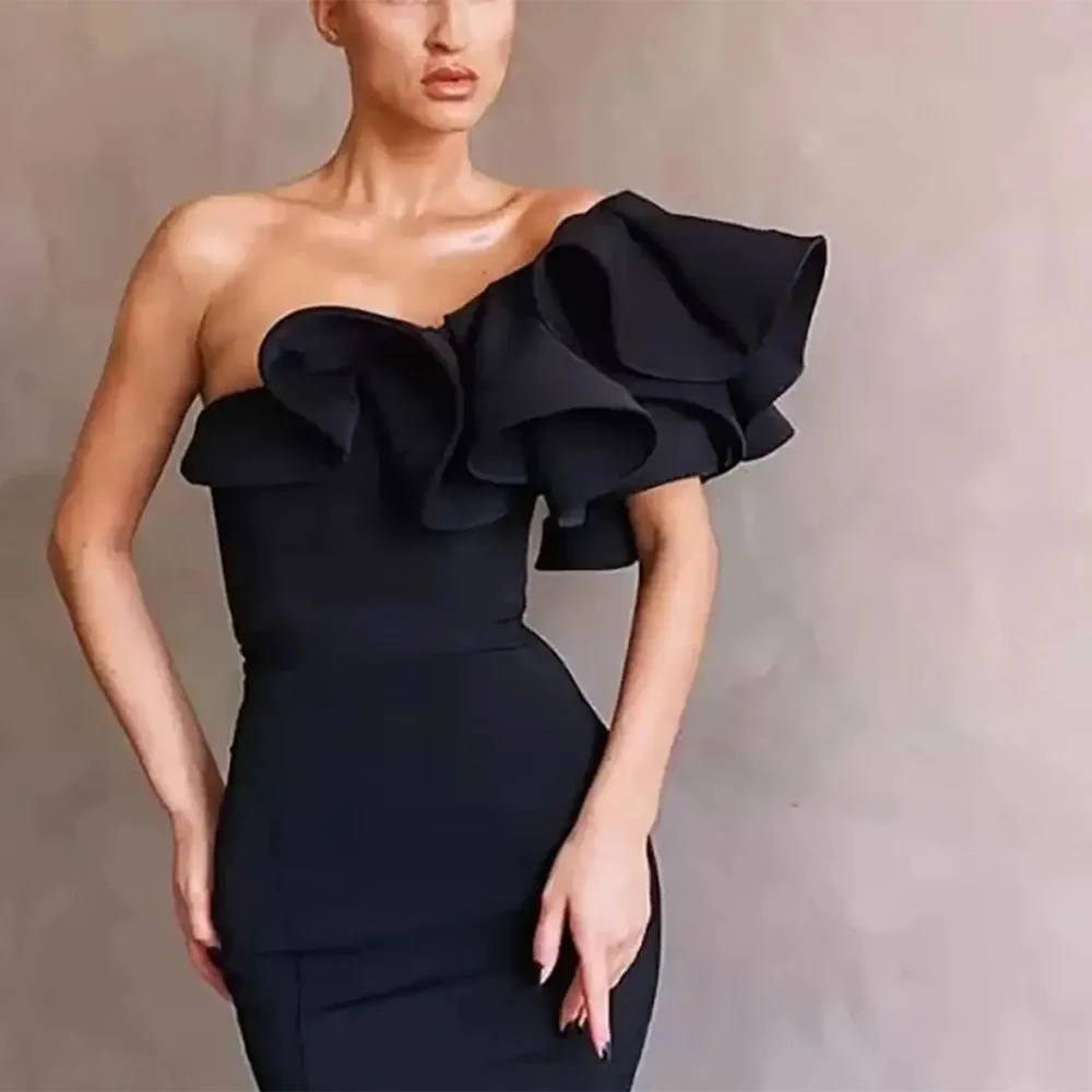 2024 Elegant Mermaid Black Long Prom Dresses for Women Luxury Satin One-shoulder Simply Formal Party Celebrity Bridesmaid Gowns