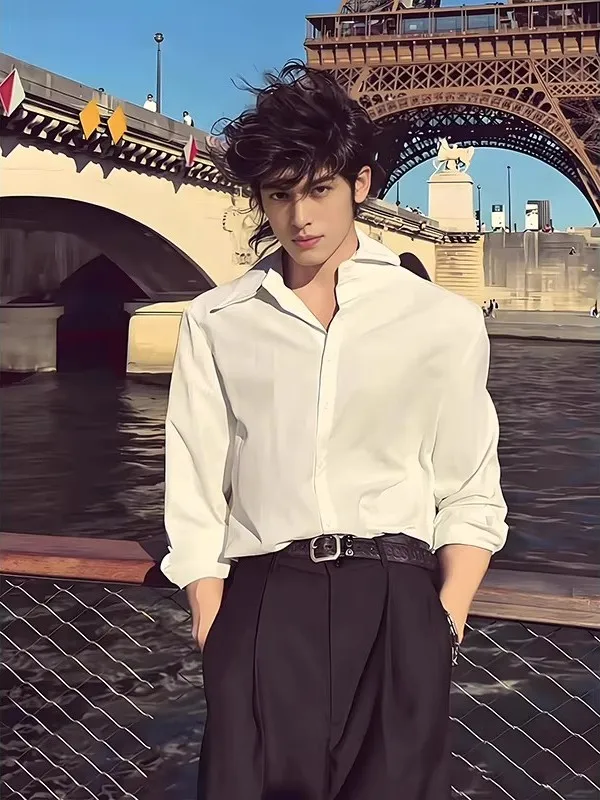 

Мужской повседневный костюм Briti Sle Long Sve белого цвета, высококачественный, в корейском стиле, для отдыха, молодежный, модный