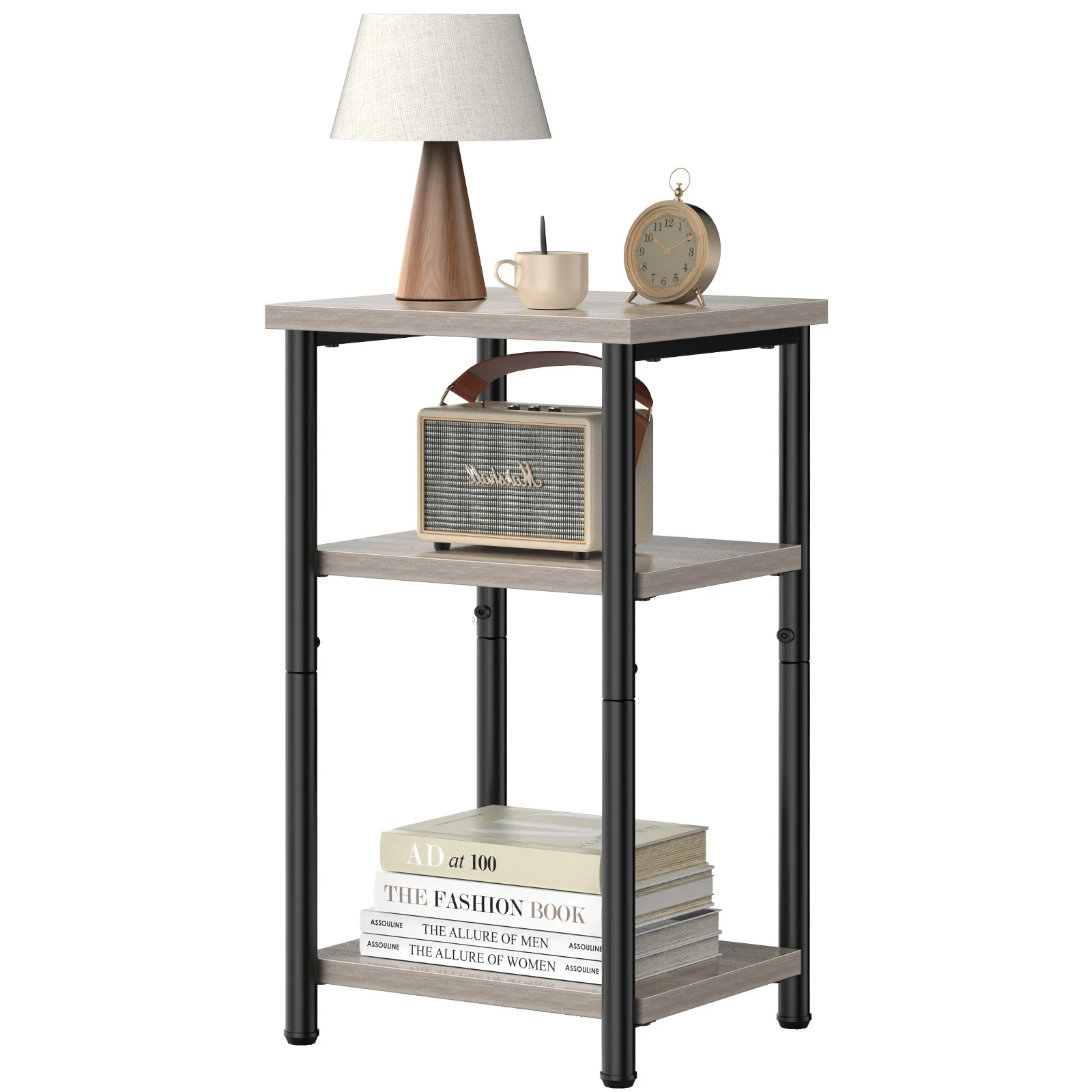 Minimalist wood grain texture detail on three tier side table