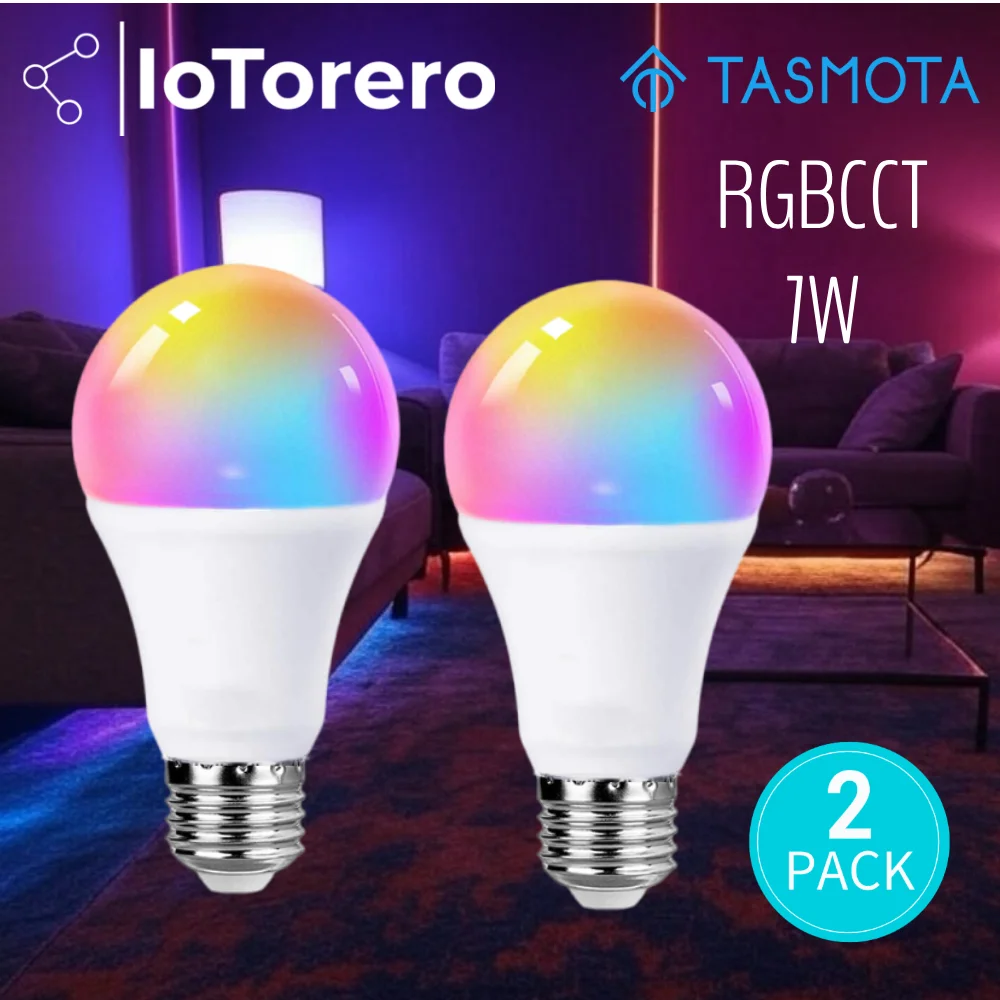 

Светодиодная лампа IoTorero Tasmota MQTT 2 ПАКЕТ E27 7 Вт RGBCCT работает с домашним помощником