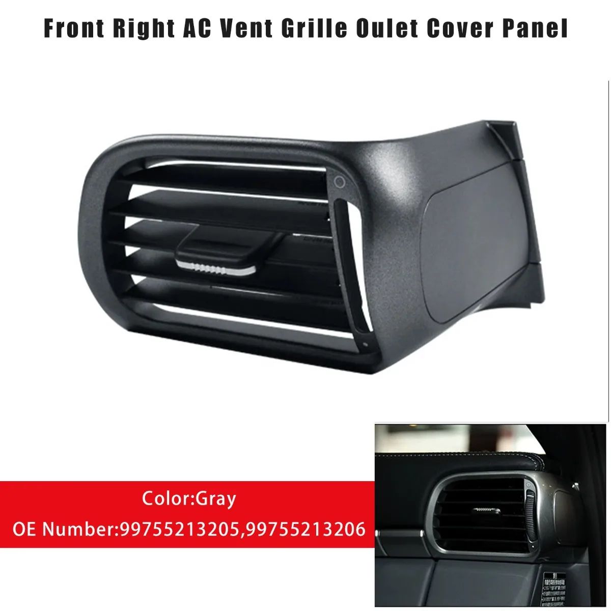 Cubierta de ventilación de aire acondicionado delantera derecha para coche, accesorios de repuesto grises para Porsche 911 Carrera Targa 997 2004-2012