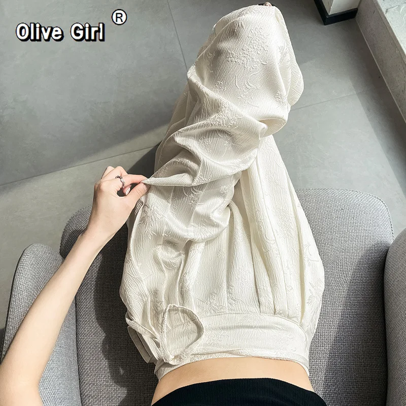 Damskie spodnie z szerokimi nogawkami 2026, luźne, satynowe, nowe, z wysokim stanem, wiosenno-letnie, sznurowane, jednolite, proste spodnie z wysokim stanem dla kobiet.