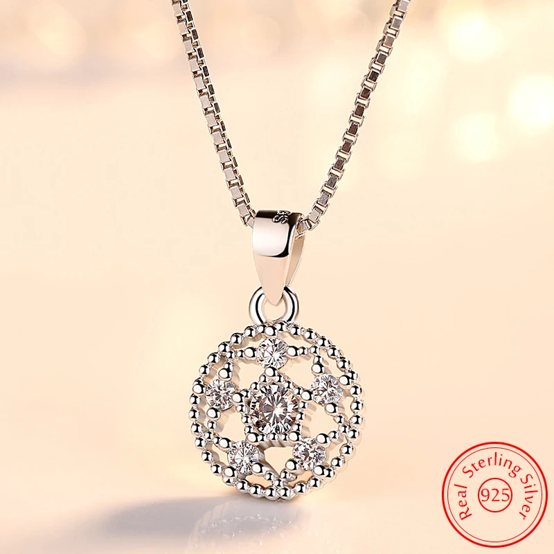 

Original Jewelry Woman's 925 Sterling Silver Crystal Zircon Round Pendant Necklace New Fashion FQL23282
