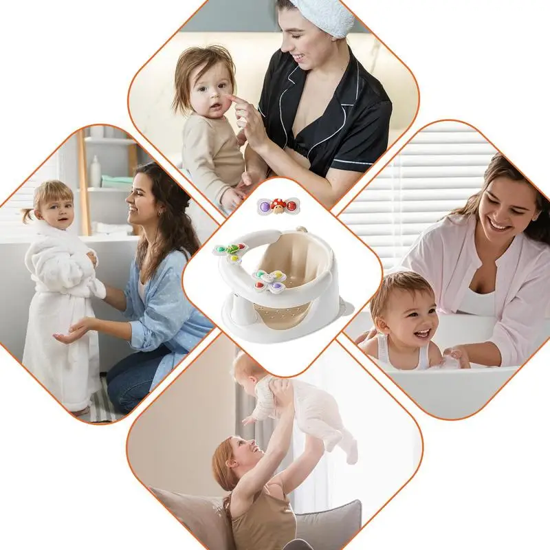 Bath Seats For Babies Sitting Up Bathing Chair For Toddler Non-Slip Bath Seat With Spin Toys For 1-3 Years Old For Bathing