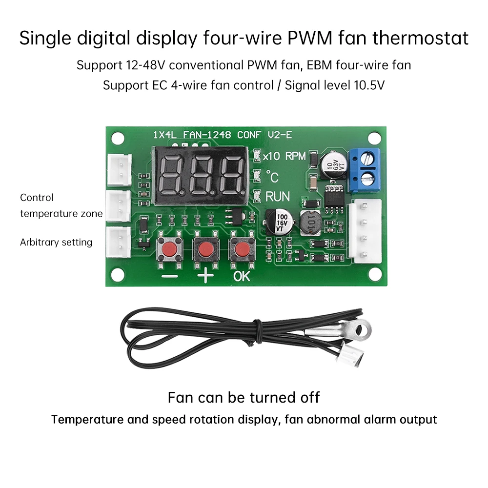 디지털 디스플레이 4 선 PWM 모터 선풍기 속도 컨트롤러, DC 12V 24V 48V 5A, 온도 제어 지지대 EC EBM 선풍기